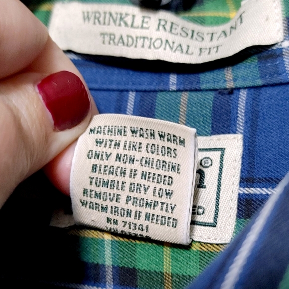 L.L. Bean Blue Green Plaid Long Sleeve Button Down Shirt Mens Size Large L - Picture 9 of 10